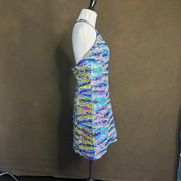 Nasty Gal Premium Marble Sequin Asymmetric Mini Dress Women’s US 4 Multicolor - Picture 4 of 9